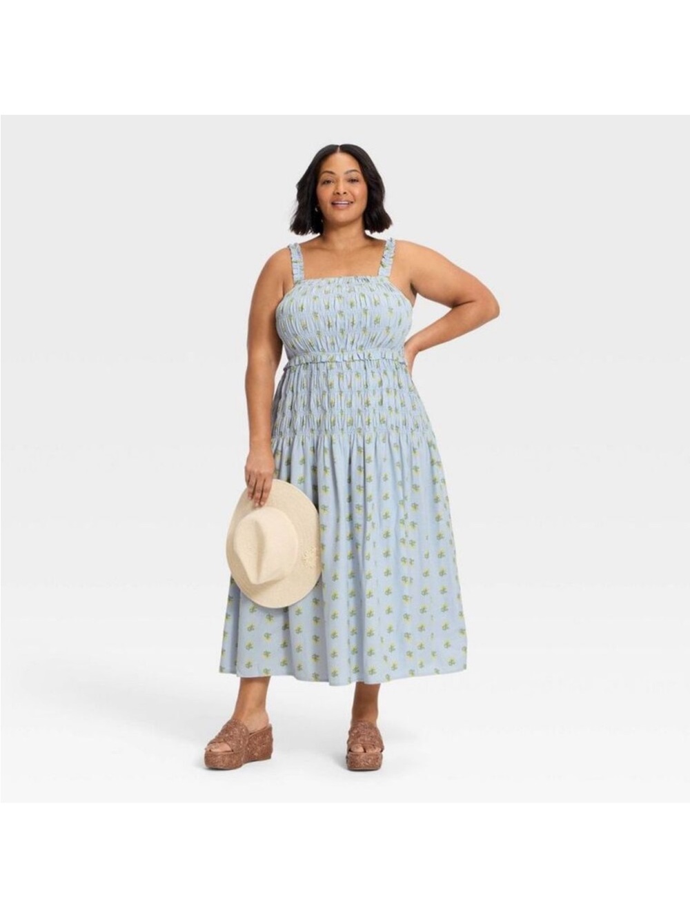 NWT Light Blue Floral Smocked Midi Dress - Women